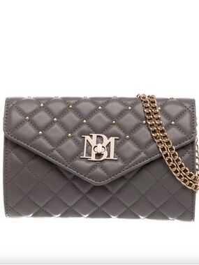 Badgley Mischka New With Tags Quilted Gray Crossbody Bag with Gold Chain